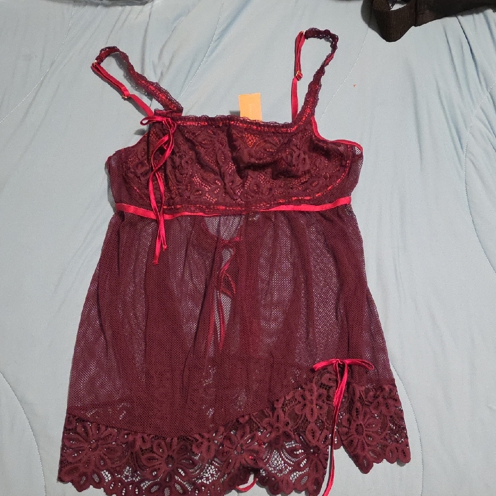 Elegant Lace Burgundy Babydoll